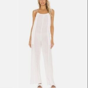 Tori Praver Athena Cover-Up Jumpsuit in White Strappy Lightweight w Pockets L